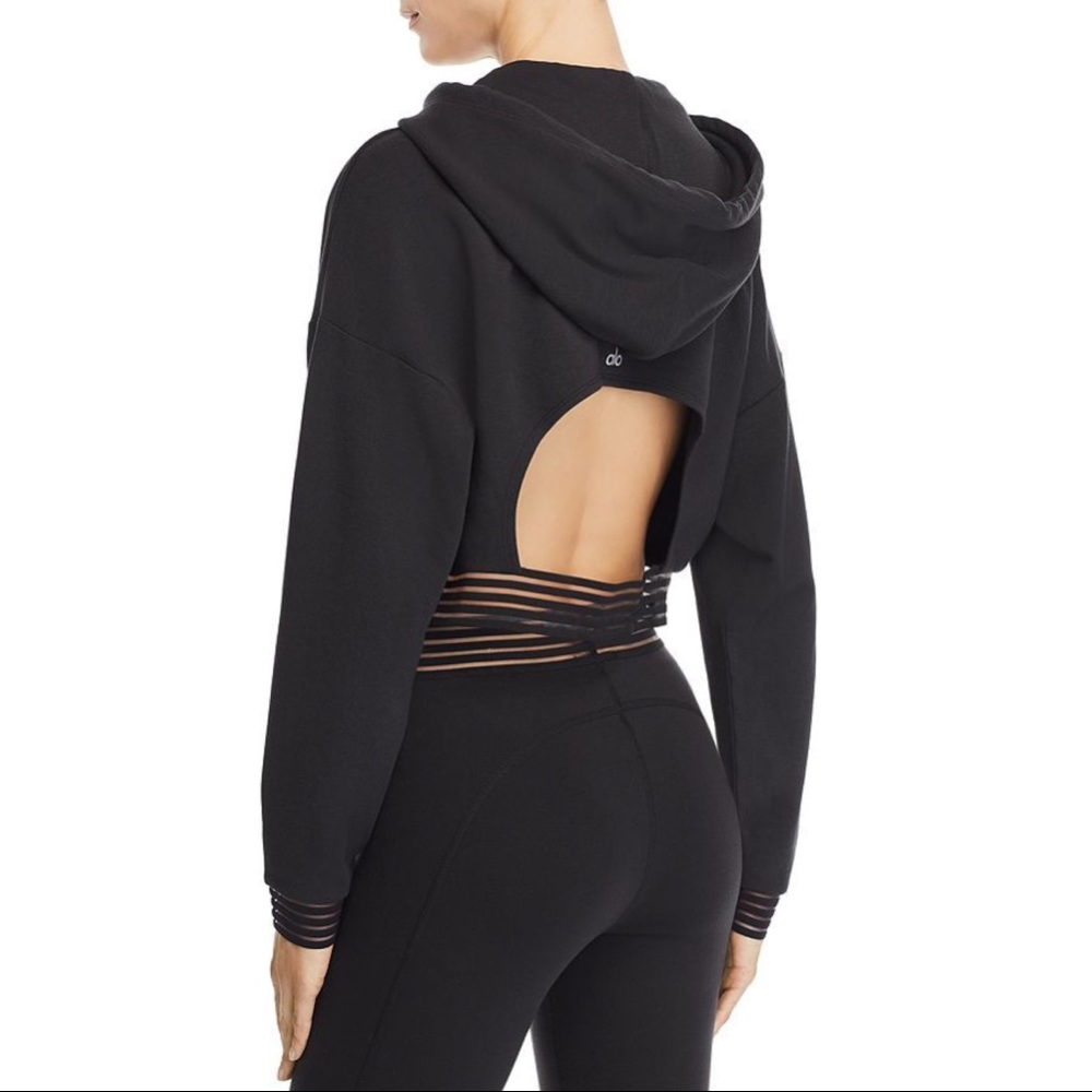 Alo Yoga K-O Illusion-Hem Crop Hooded Sweatshirt - Picture 5 of 6